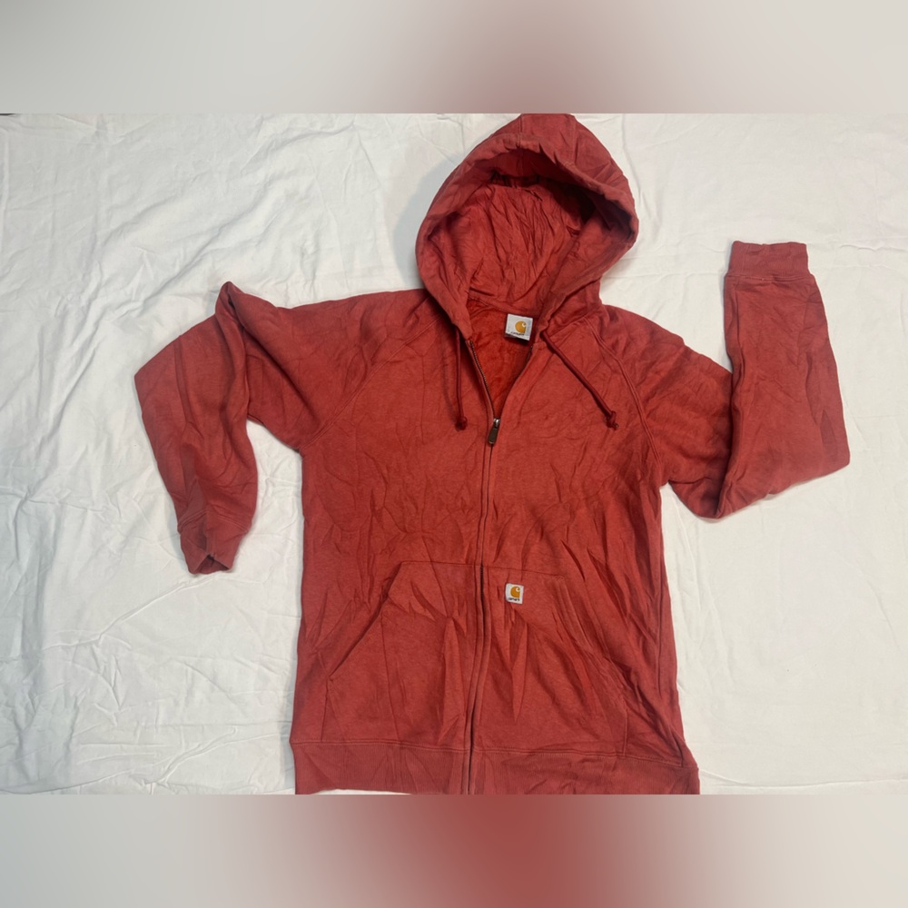 Carhartt Women’s Zip Up Hoodie Orange Faded Workwear Hooded Sweatshirt M